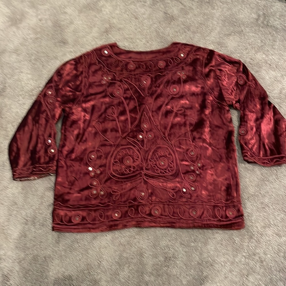 Asha Vintage Crushed Velvet Jacket Embroidered Mirrored Size Small Medium - Picture 10 of 12